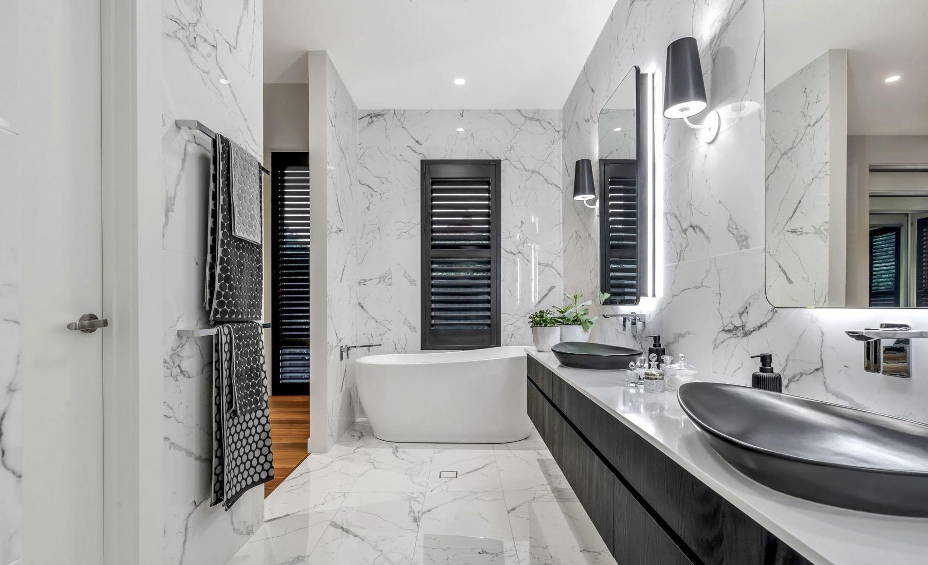 Black shutters in bathroom